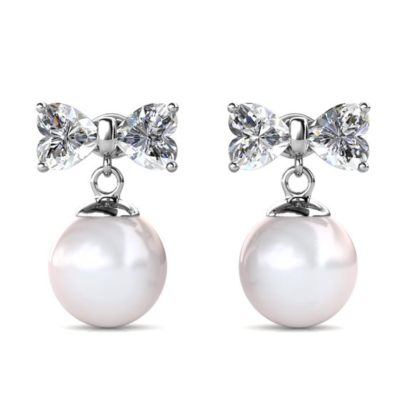 Boutique Jewelry - Heart Bow With Pearl Drop Earrings Australian Crystals
